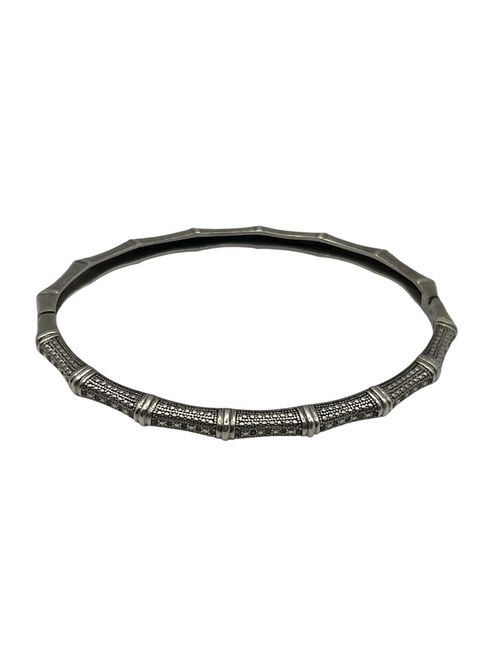 Sterling silver diamond chip hinged bamboo bangle bracelet vintage DAMAGED